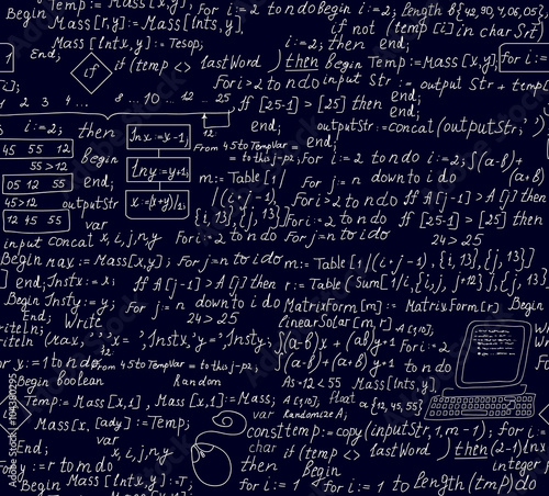 Beautiful vector technical computer seamless pattern with programming code. You can use any color of background