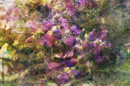artwork with purple clematis flowers