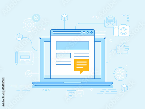 Vector flat linear illustration in blue colors