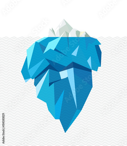 Isolated full big iceberg with line waves, flat style illustration