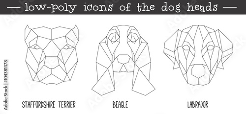 Front view of dog head triangular icon set