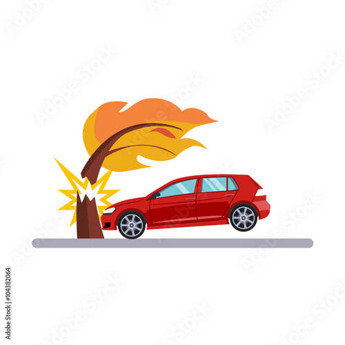 Car and Transportation Issue with a Tree. Vector Illustration