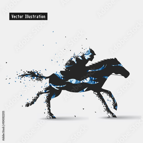 Horseback riding. Vector eps10 illusration. Particle divergent composition