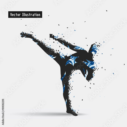 Kickboxing. Vector eps10 illusration. Particle divergent composition
