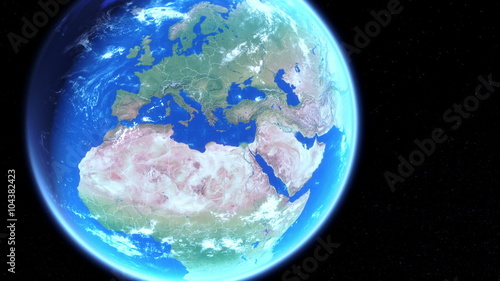 Realistic Earth. Day and Night. Political borders. Zoom to Australia.