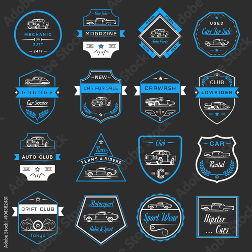 Vector Set of Vintage Car Badges and Sign
