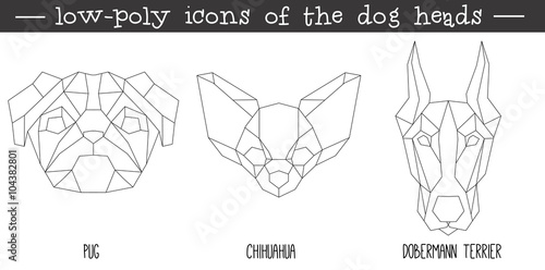 Front view of dog head triangular icon set