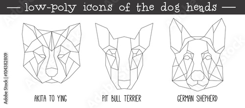 Front view of dog head triangular icon set