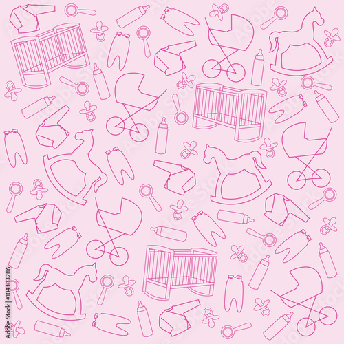 The background for a little newborn girl. Blue background with cute items for baby.