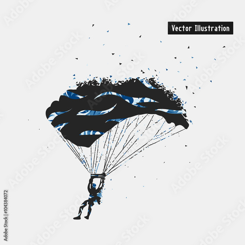 Parachuting. Vector eps10 illusration. Particle divergent composition