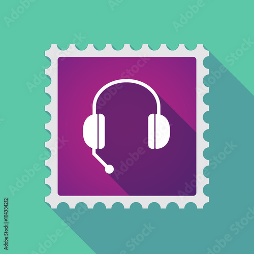 Long shadow mail stamp icon with  a hands free phone device