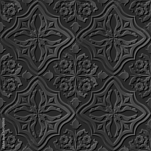 Seamless 3D elegant dark paper art pattern 204 Cross Curve Flower 