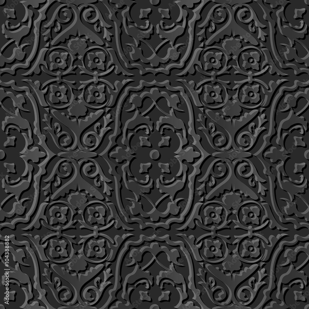 Seamless 3D elegant dark paper art pattern 206 Flower Vine Spiral
