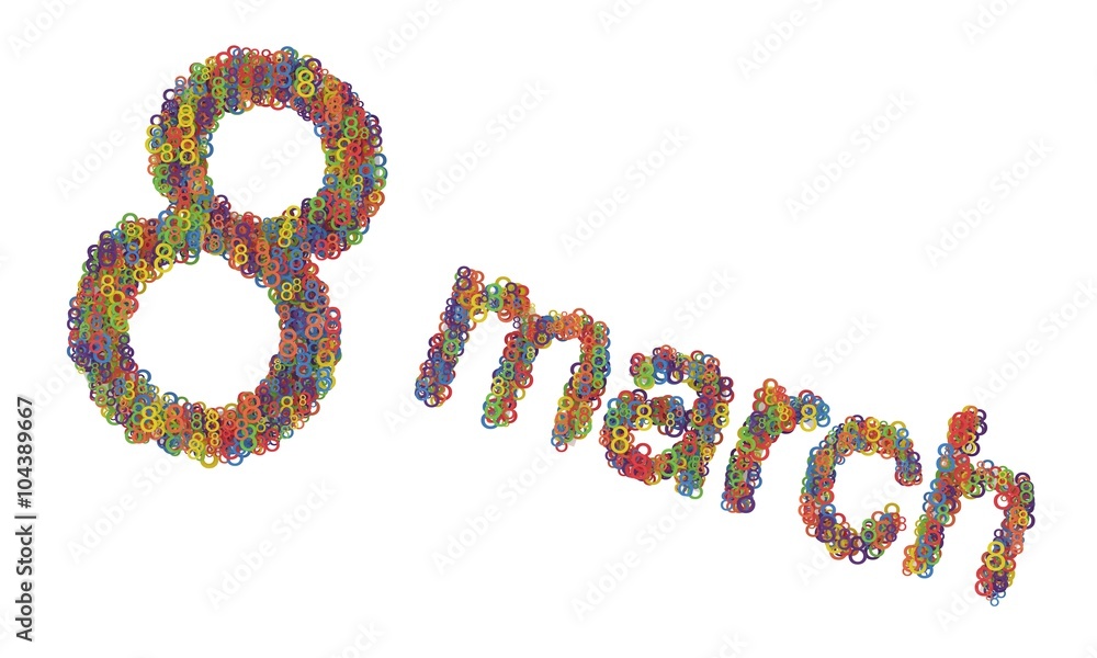8 March Women's Day. Colorful numbers background. 