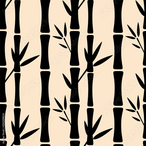 Carta da parati bambù - Carta da parati Seamless pattern with black silhouettes bamboo trees 