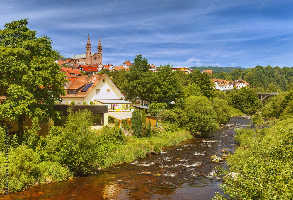 Beautiful panoramic view of the mountain village Forbach..Germany.Schwarzwald.