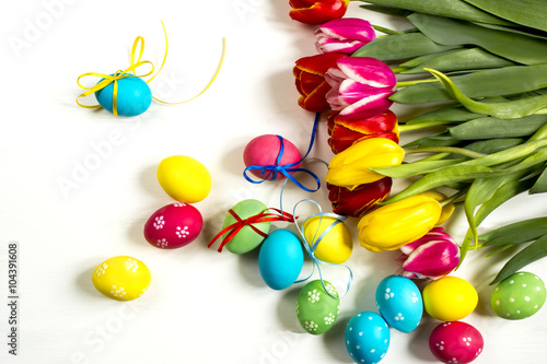 tulips and Easter eggs not white background