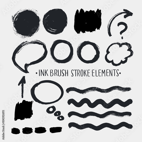 Handwriting brush stroke set elements