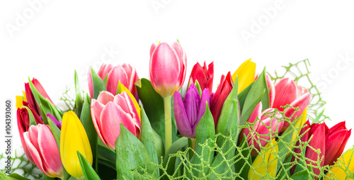 Fototapeta Naklejka Na Ścianę i Meble -  bouquet of 25 colorful tulips, isolated on white background