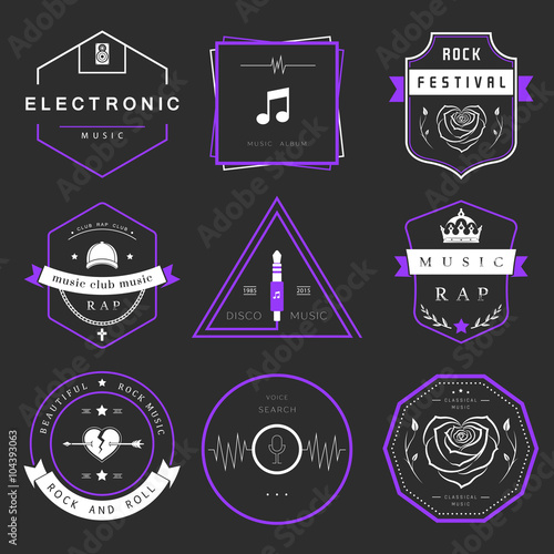 Vector Badges Rock, Rap, Classical and Disco Music