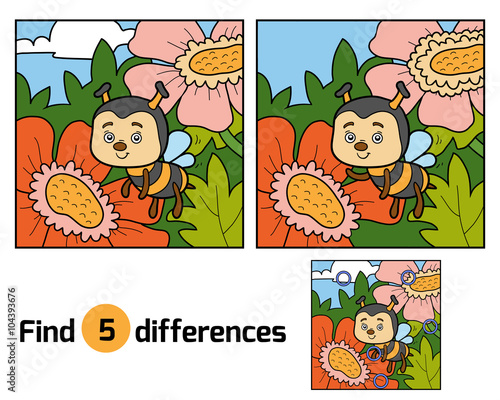 Find differences, game for children (bee and background)