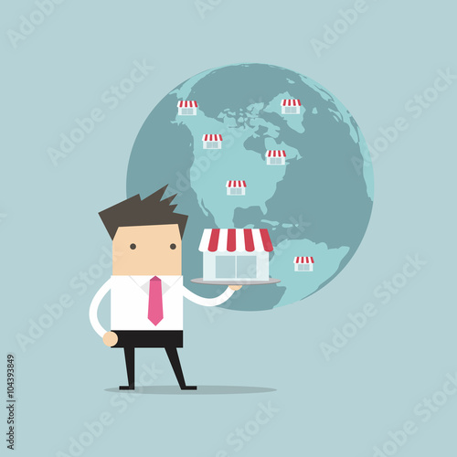 Businessman show his business on global, Franchise Concept.
