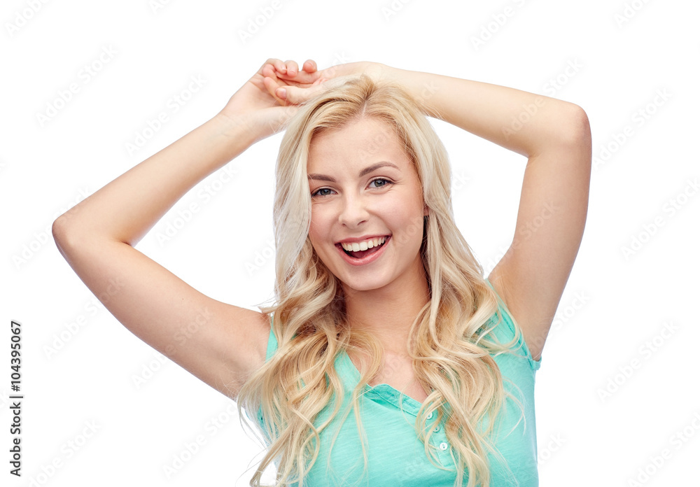 happy smiling young woman or teenage girl happy smiling young woman or teenage girl