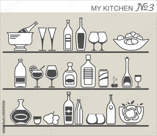 Kitchen utensils on shelves #3