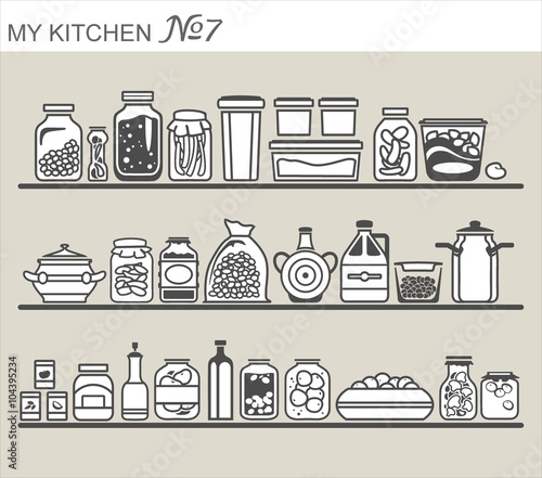 Kitchen utensils on shelves #7