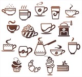 Coffee and tea cups set. Vector icons collection