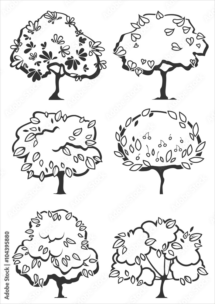 Obraz premium different types tree silhouettes