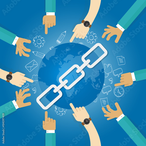 link building seo search engine optimization world connect hands blue