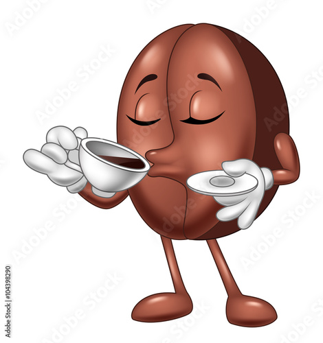 Cartoon funny Coffee bean drinking coffee