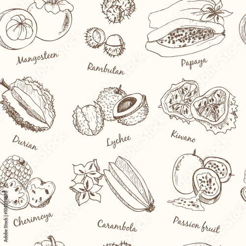 Exotic Fruits Seamless Pattern.