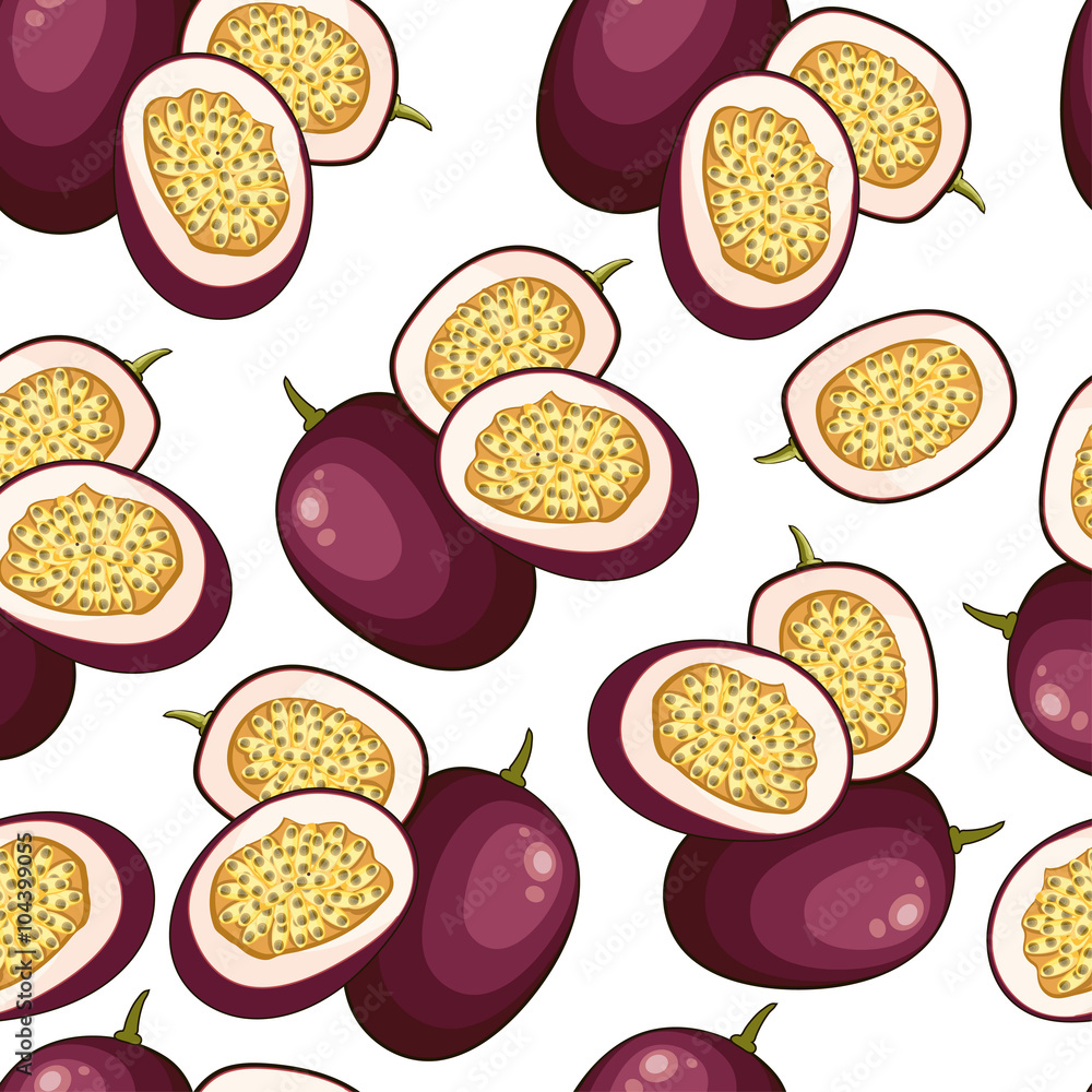 Passion Fruit Seamless Pattern. Collection of Exotic Fruits. Passion Fruit Seamless Pattern. Collection of Exotic Fruits.