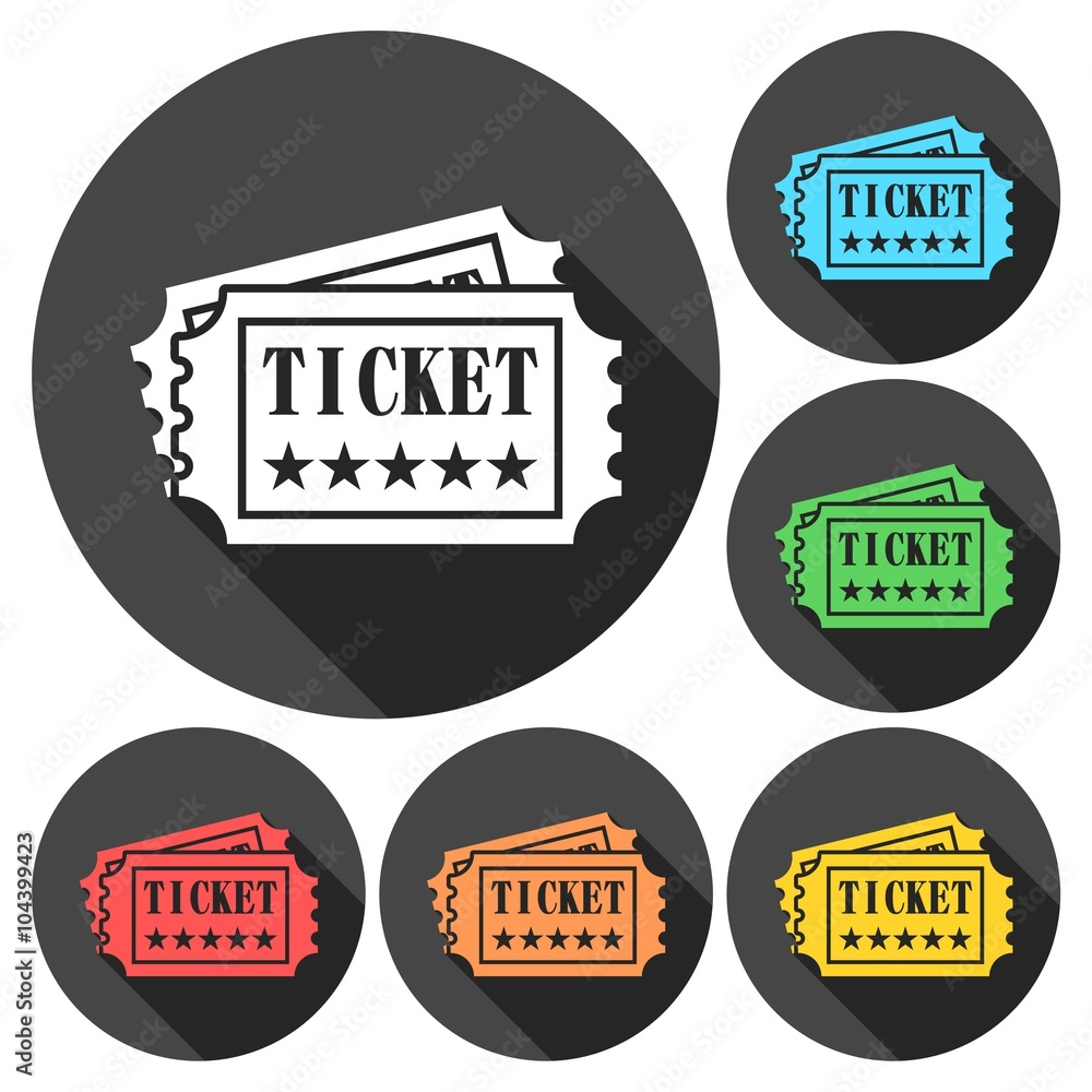 Ticket Icons set with long shadow Ticket Icons set with long shadow