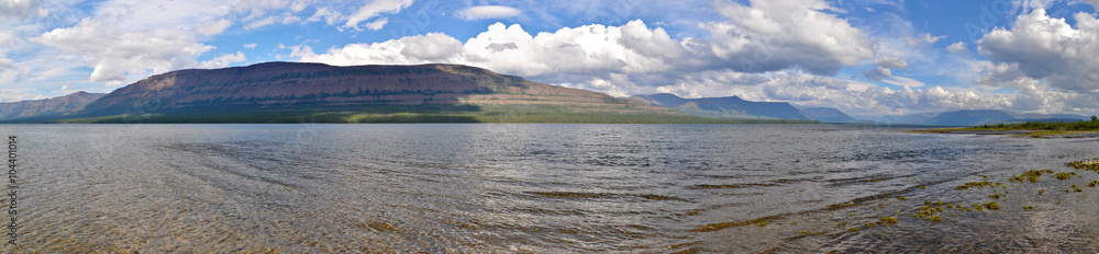 Panorama mountain lakes on the Putorana plateau.
