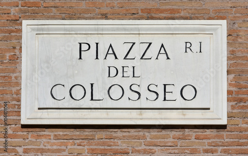 Piazza del Colosseo (Coliseum Square) old marble sign, in Rome