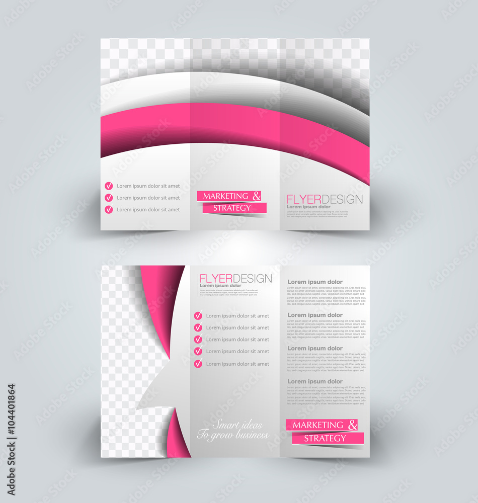 Fototapeta premium Brochure mock up design template for business, education, advertisement. Trifold booklet editable printable vector illustration. Pink color.