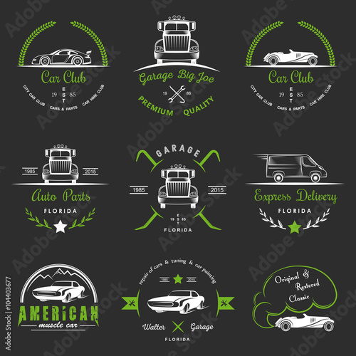 Set of vintage badges car club and garage