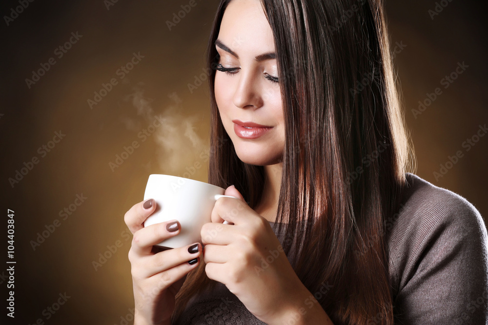 Portrait of pretty woman with cup of coffee Portrait of pretty woman with cup of coffee