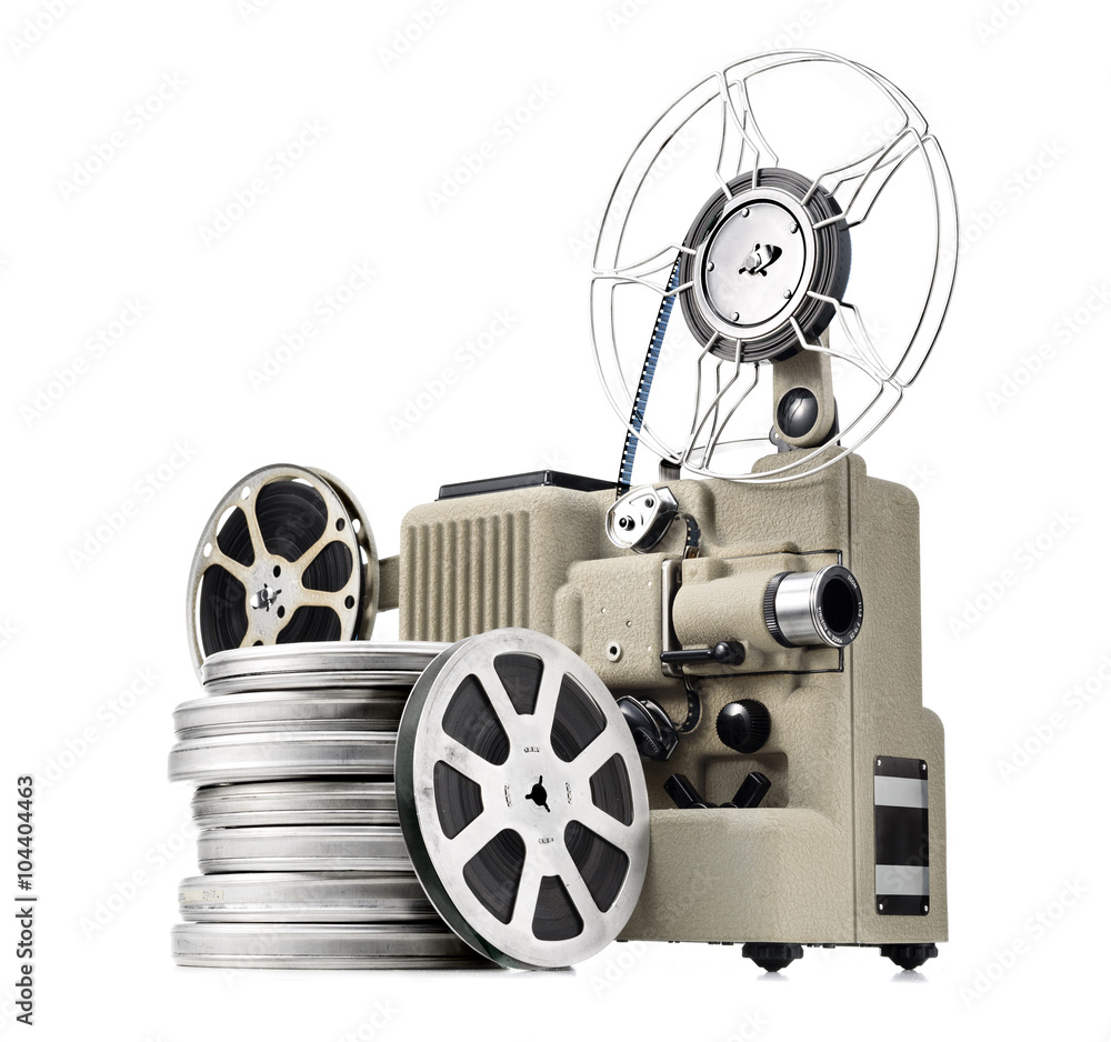 vintage movie projector with film reels Stock Photo
