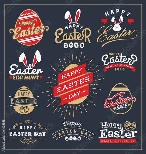 Set of Easter day typography badge and labels design. Happy Easter Day Typographic collections. Vector illustration