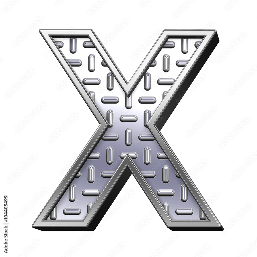 One letter from steel tread plate alphabet set, isolated on white. Computer generated 3D photo rendering. One letter from steel tread plate alphabet set, isolated on white. Computer generated 3D photo rendering.