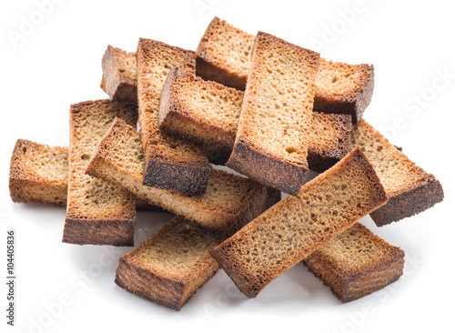 Bread croutons isolated on a white background. photo