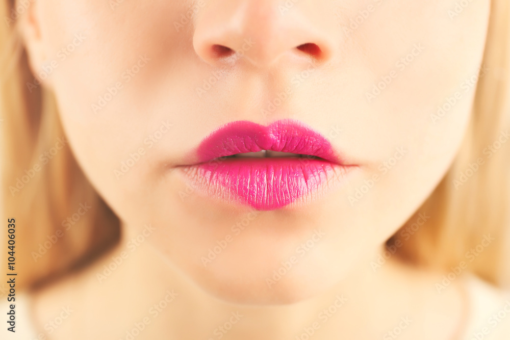 Sexy lips with purple heart shape paint, closeup Sexy lips with purple heart shape paint, closeup