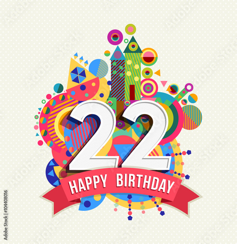 Canvas Print Happy birthday 22 year greeting card poster color