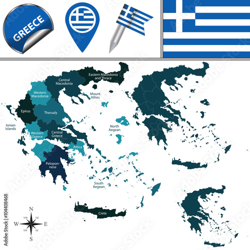 Map of Greece with named regions