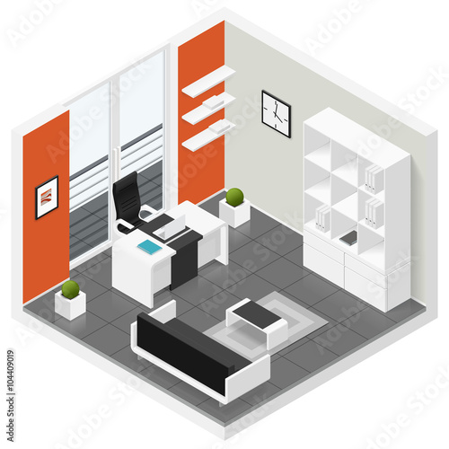 Home offices room isometric icon set