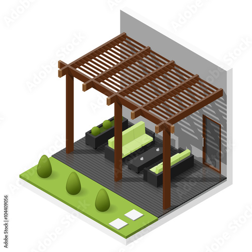 Inner courtyard isometric icon set